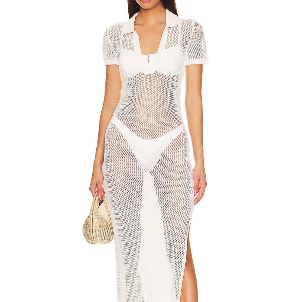 LSPACE White Mesh Swim Cover-Up Dress